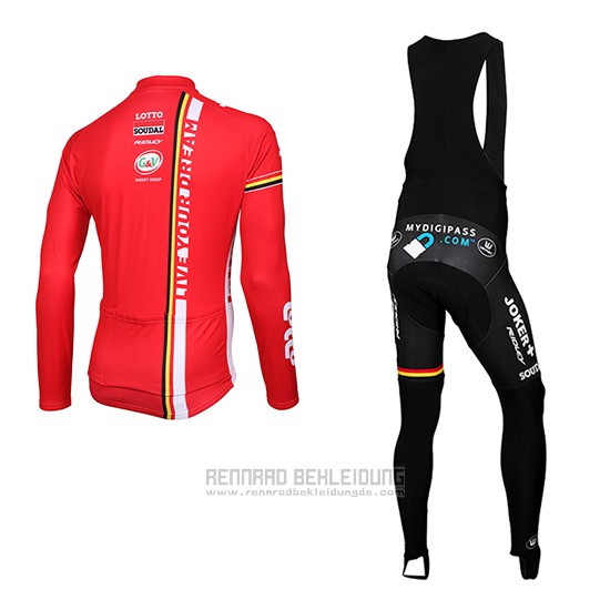 2015 Fahrradbekleidung Lotto Soudal Rot und Wei Trikot Langarm und Tragerhose